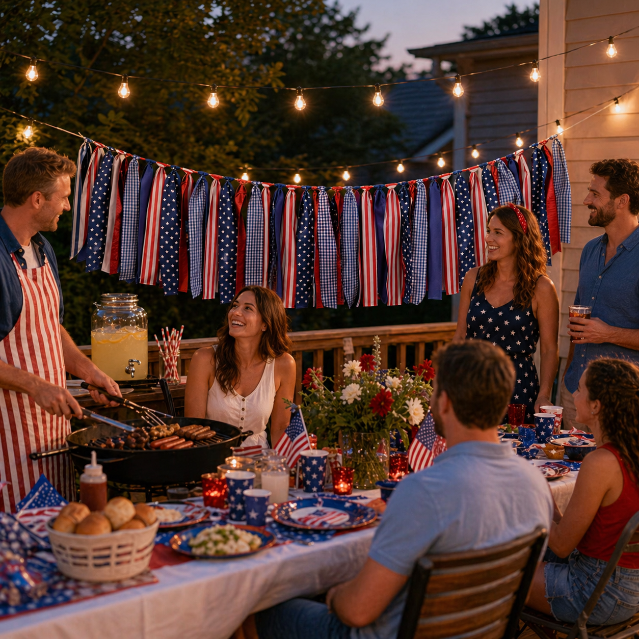 Patriotic Red White & Blue Fabric Bunting Banner
