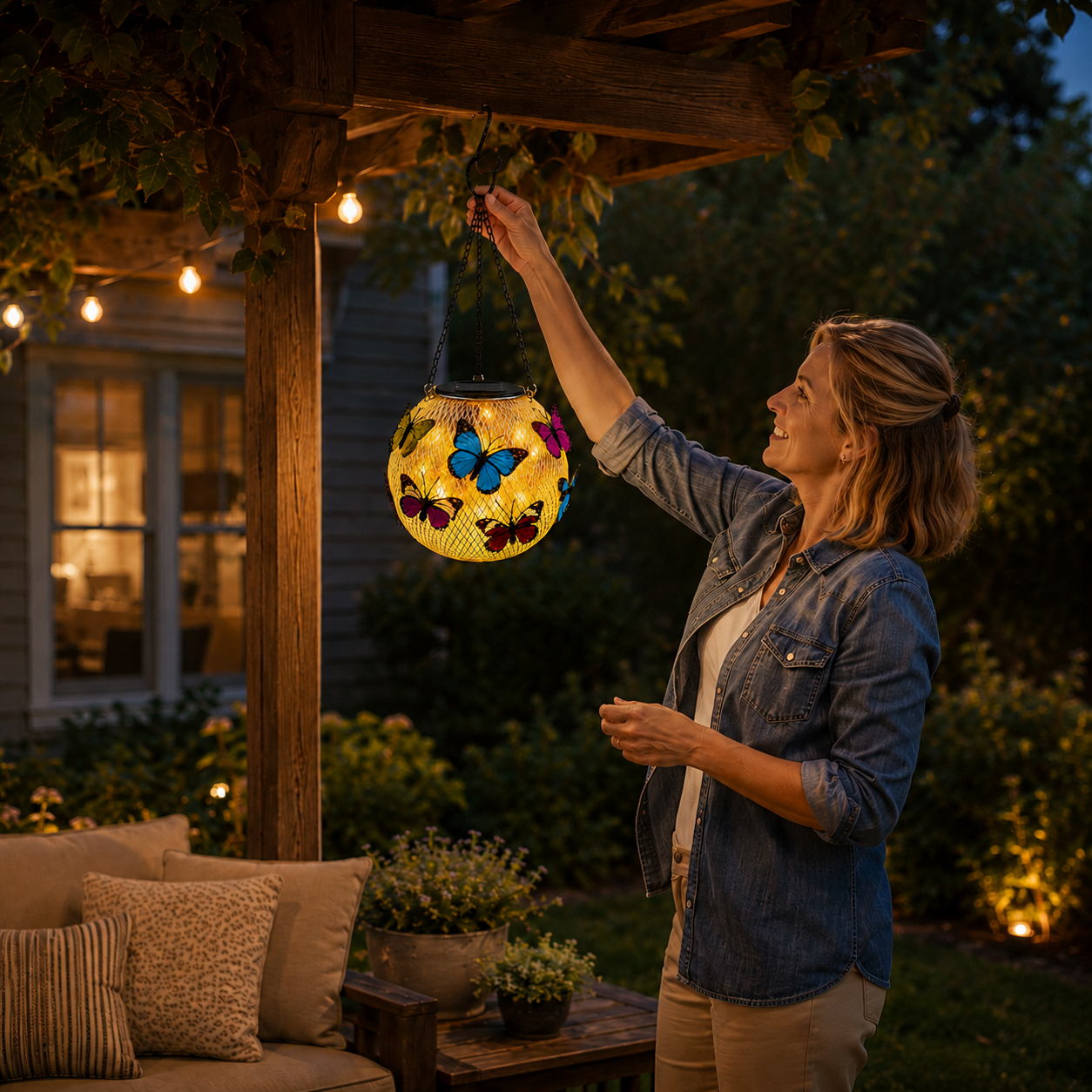 Solar Hanging Butterfly Lantern for Garden, Patio & Porch Decor