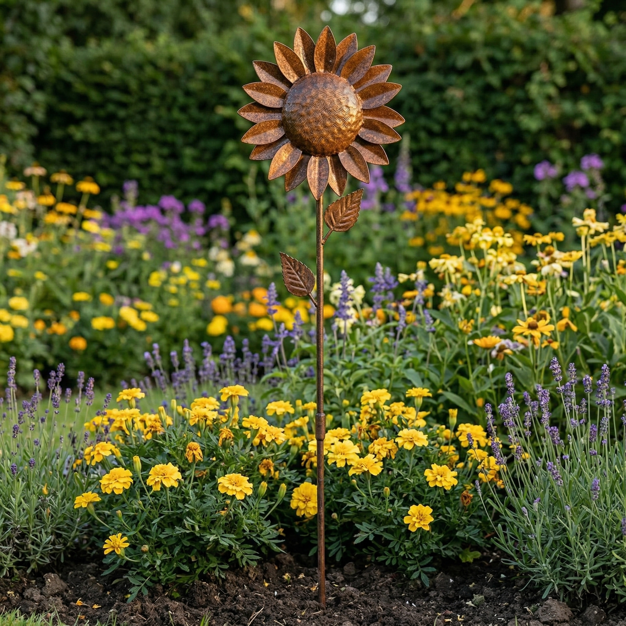Rustic Metal Sunflower Garden Stake