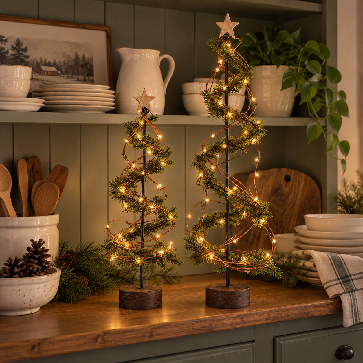 Pre-Lit Primitive Spiral Christmas Trees