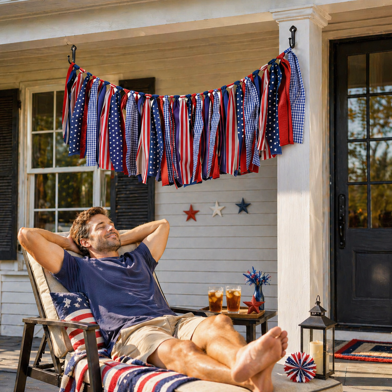 Patriotic Red White & Blue Fabric Bunting Banner