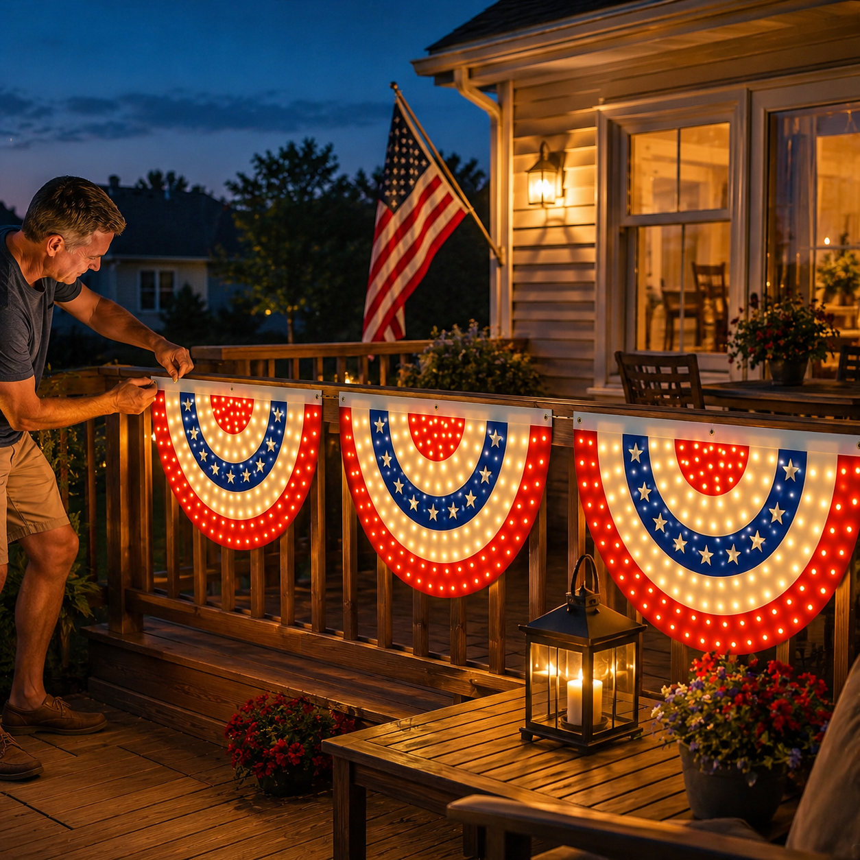 Lighted Patriotic Bunting Flag