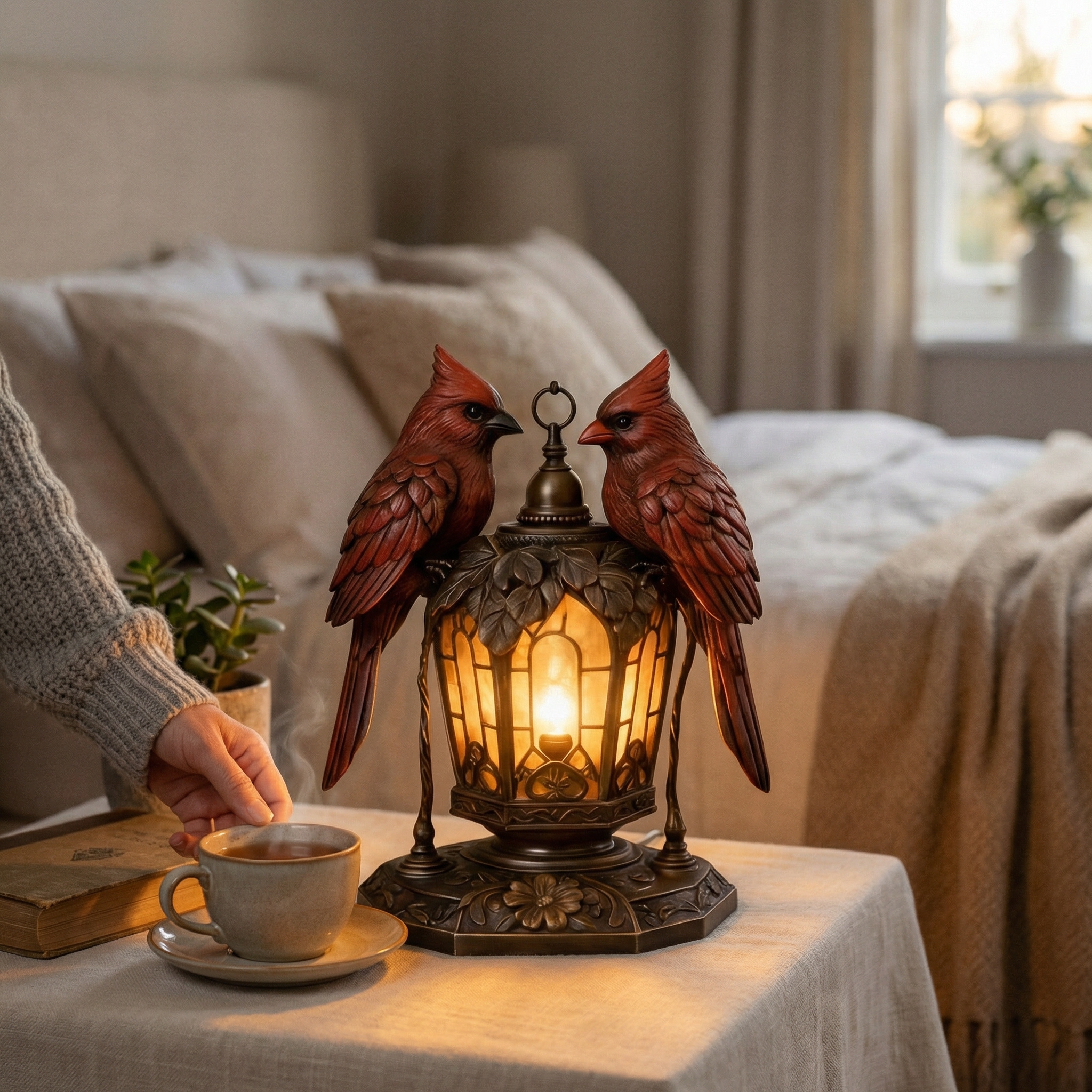Cardinal Pair Vintage Lantern Table Lamp