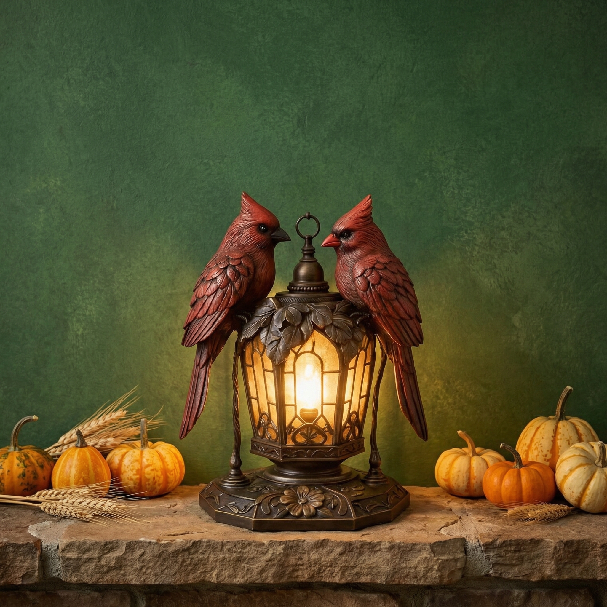Cardinal Pair Vintage Lantern Table Lamp