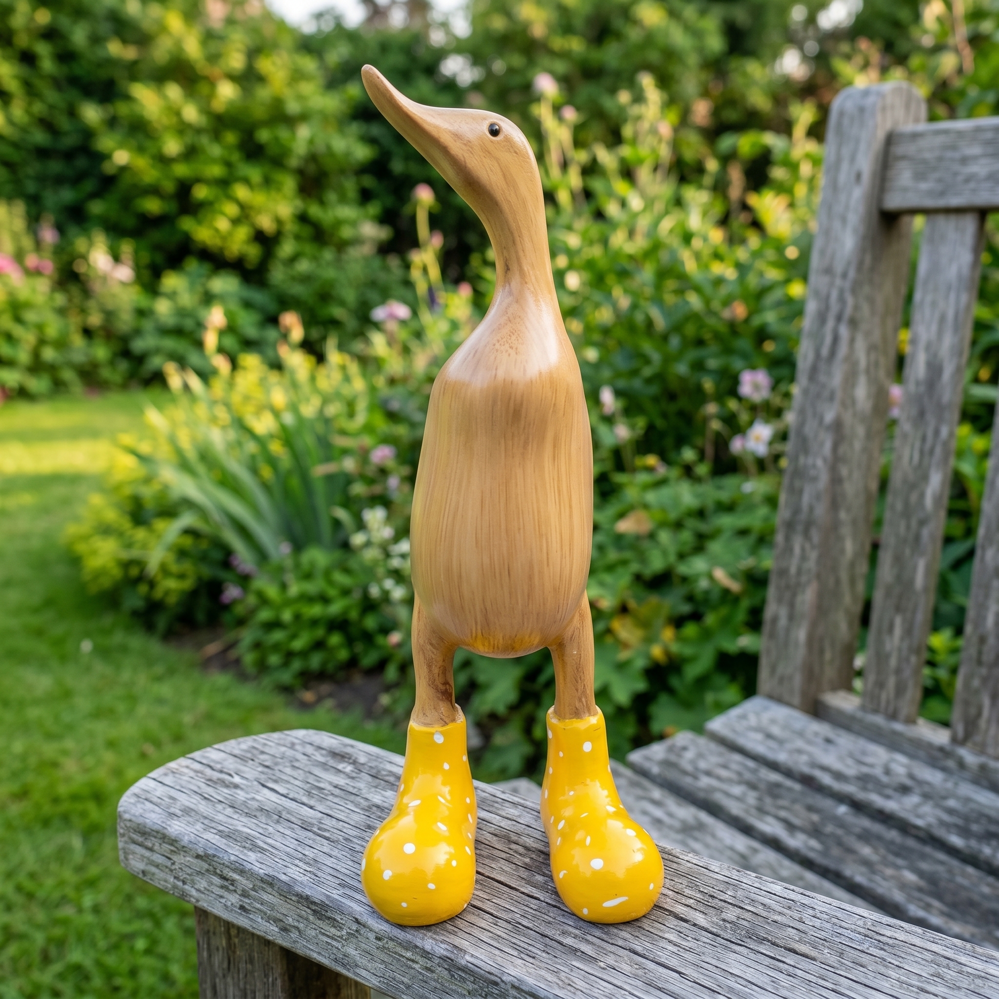 Whimsical Resin Duck Figurine with Polka Dot Rain Boots