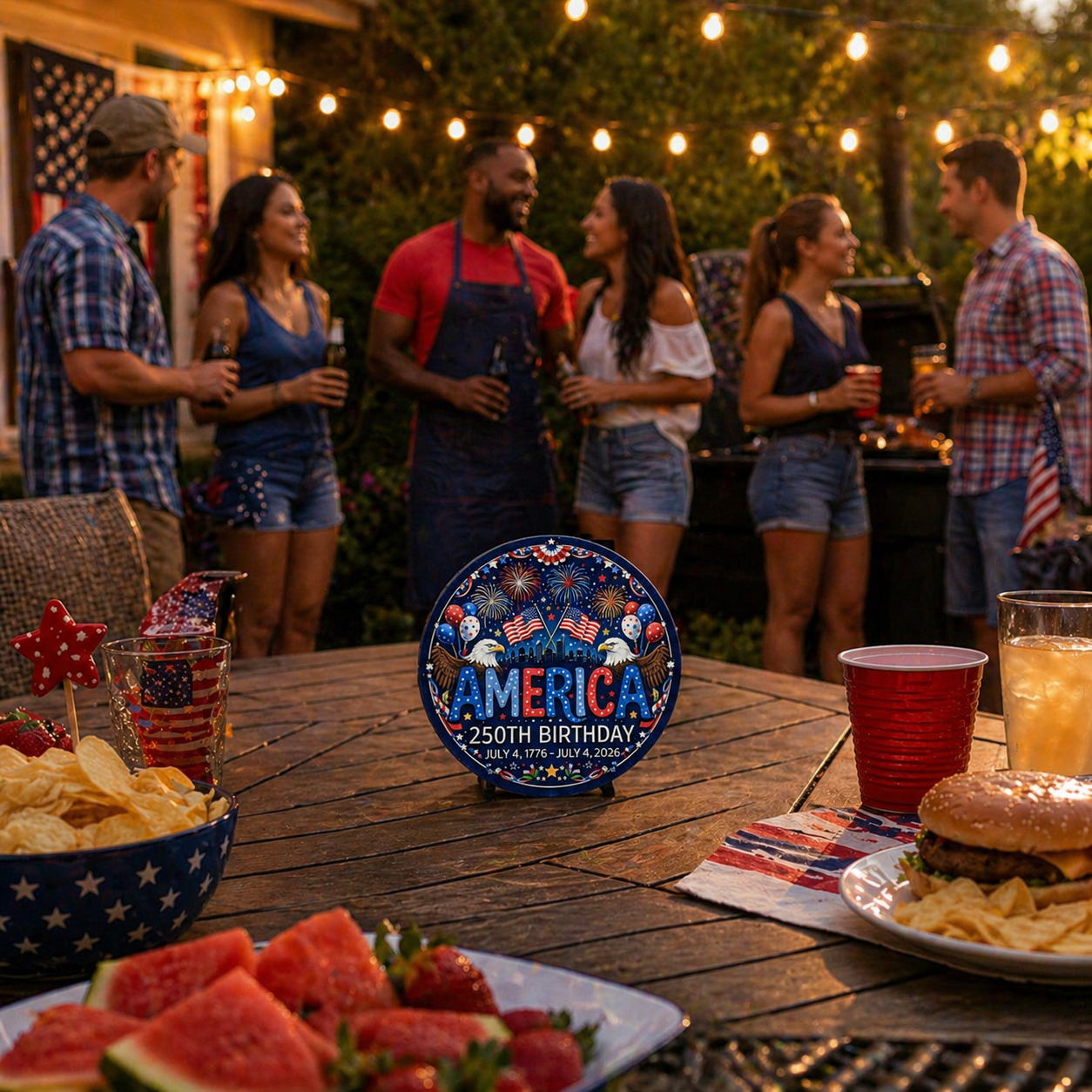 America 250th Birthday Tin Sign – Patriotic 2D Flat Hanging Decor