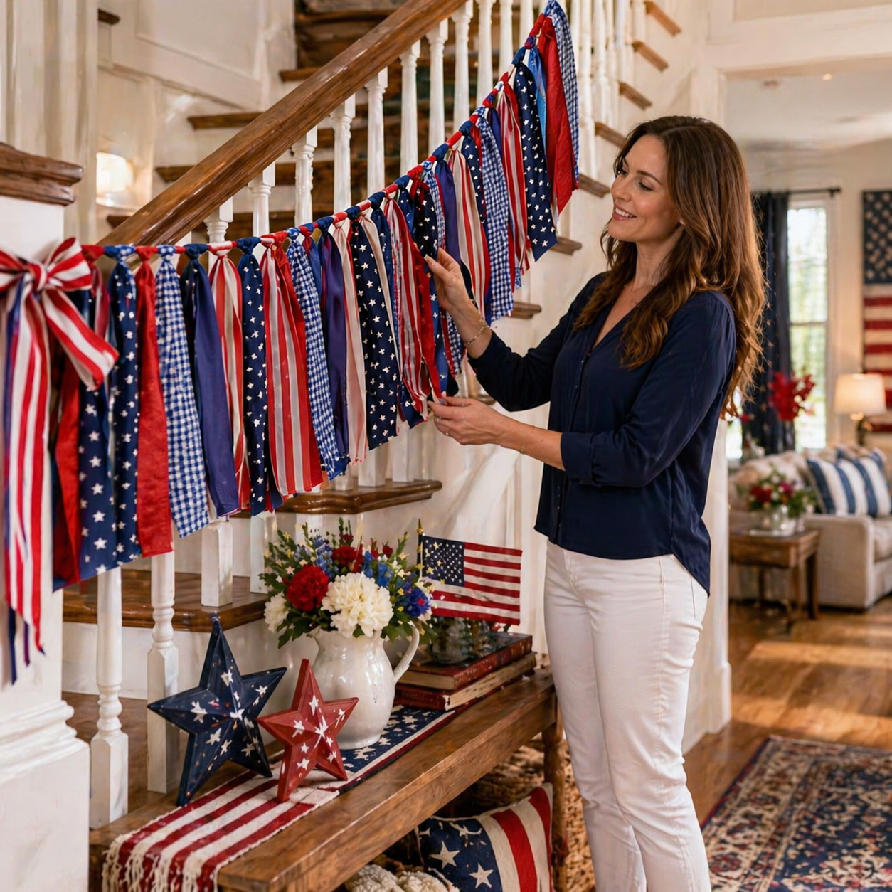 Patriotic Red White & Blue Fabric Bunting Banner