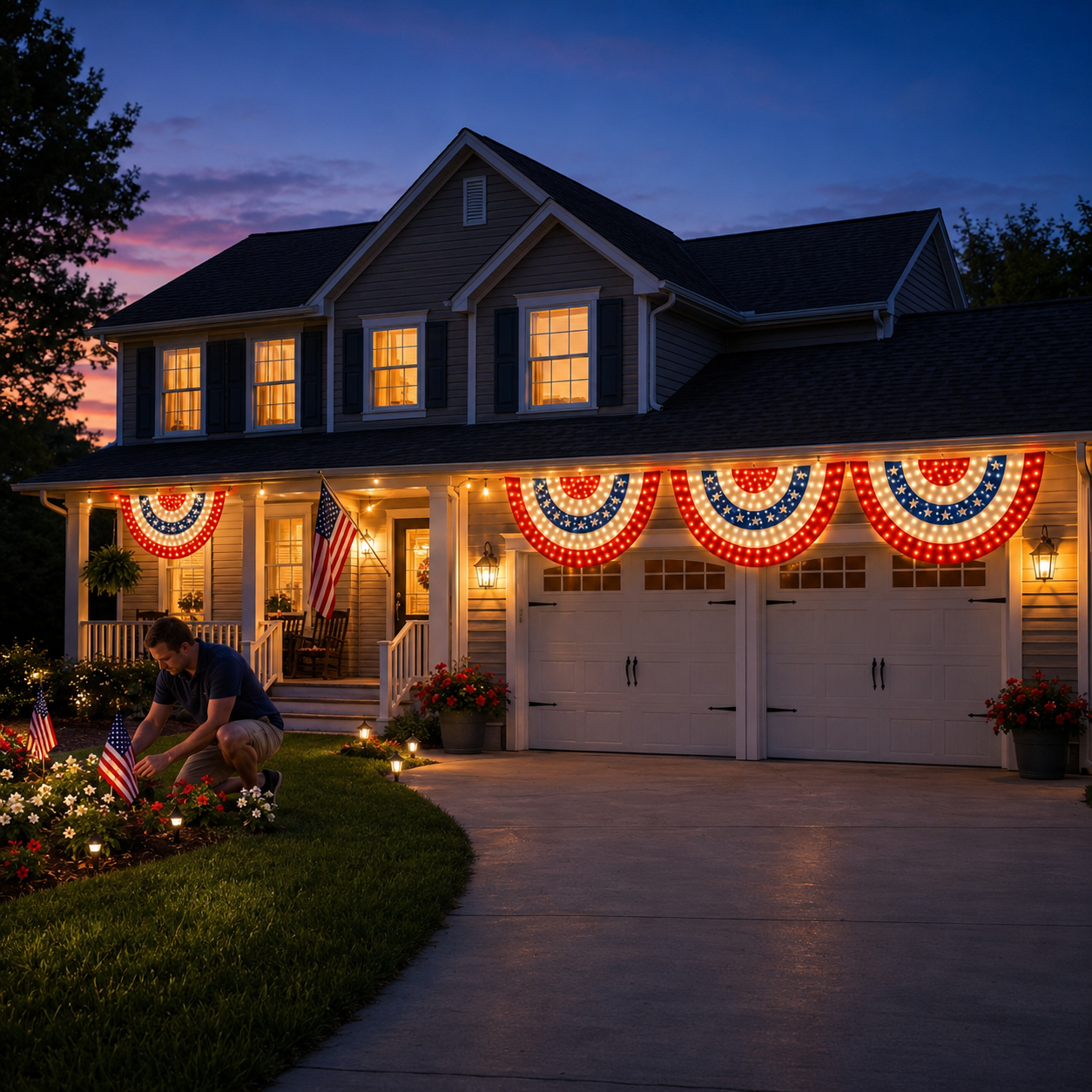 Lighted Patriotic Bunting Flag