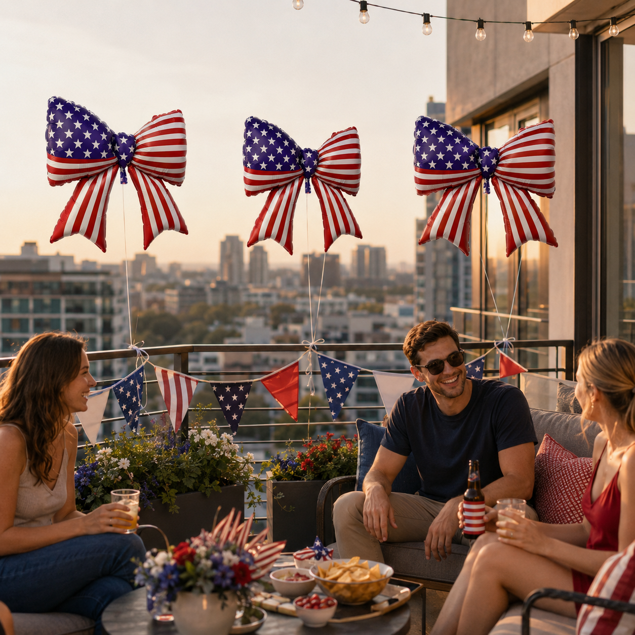 3pcs Patriotic American Flag Bow Foil Balloon