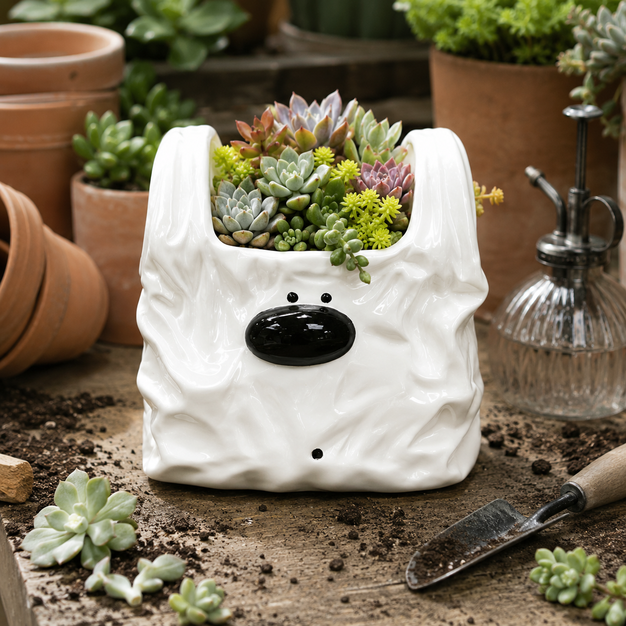 Cute Ceramic Dog Planter for Succulents & Small Plants