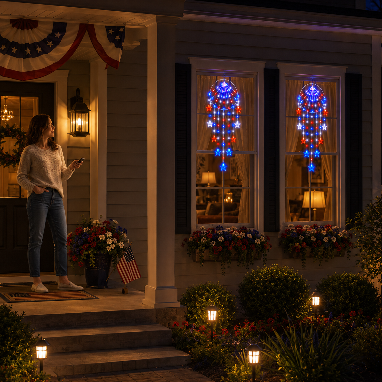 Patriotic Hanging Star Lights with Remote Control