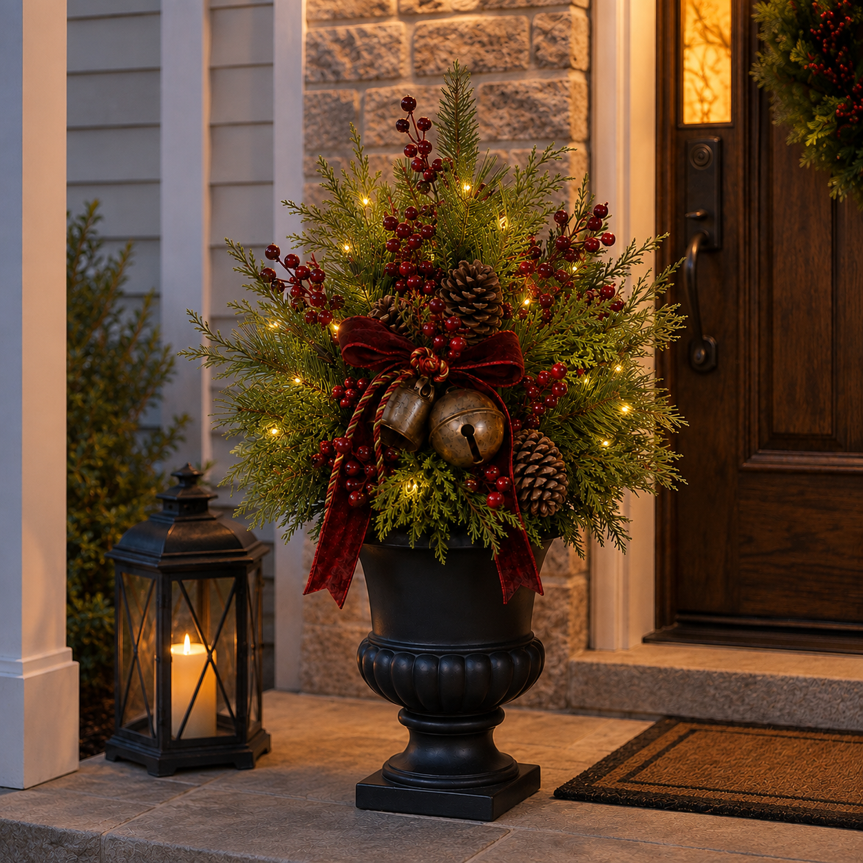 Lighted Christmas Porch Pot Filler