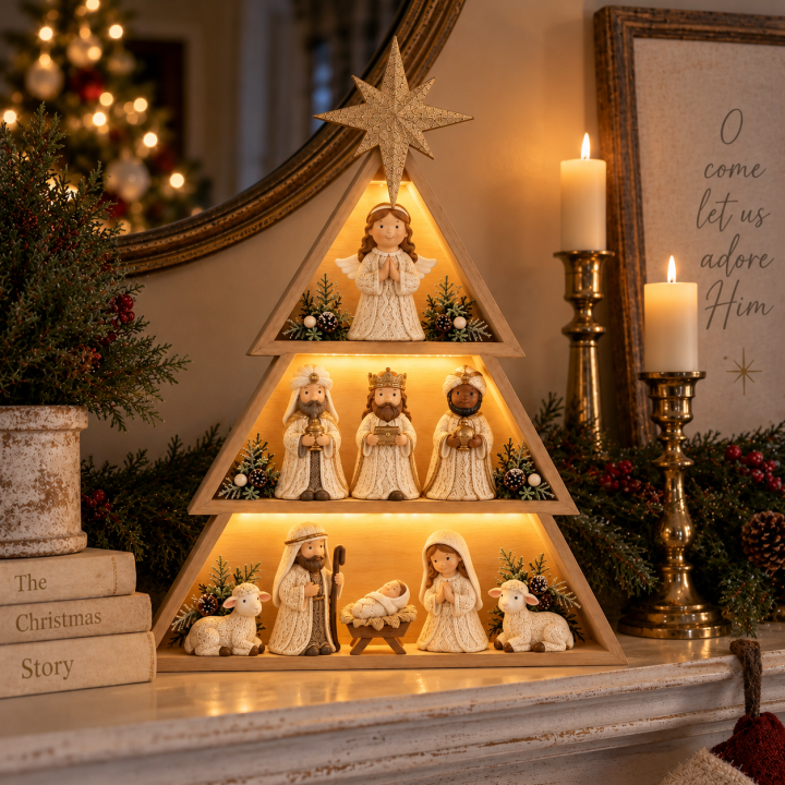 Lighted Nativity Christmas Tree Display – Little Mae's