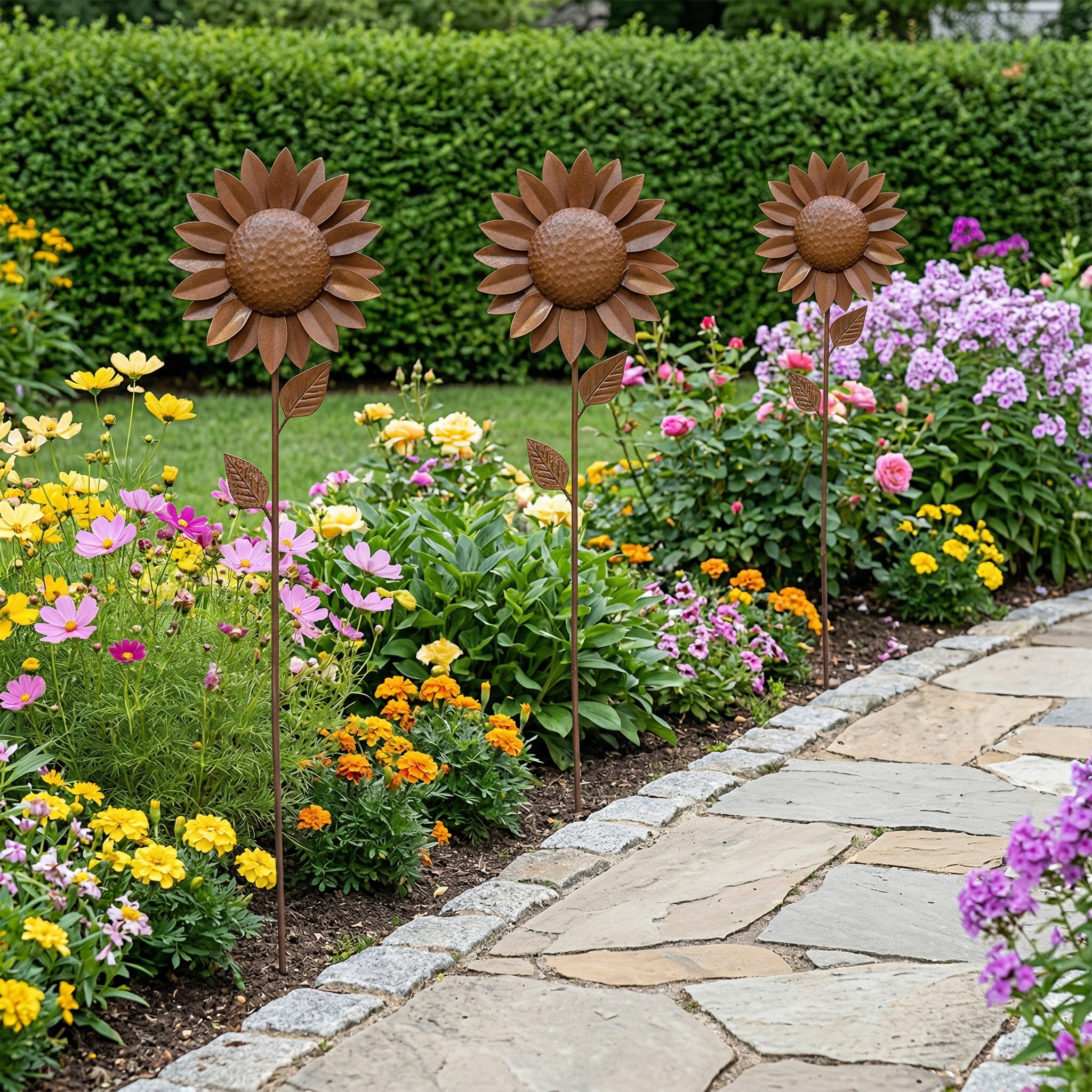 Rustic Metal Sunflower Garden Stake