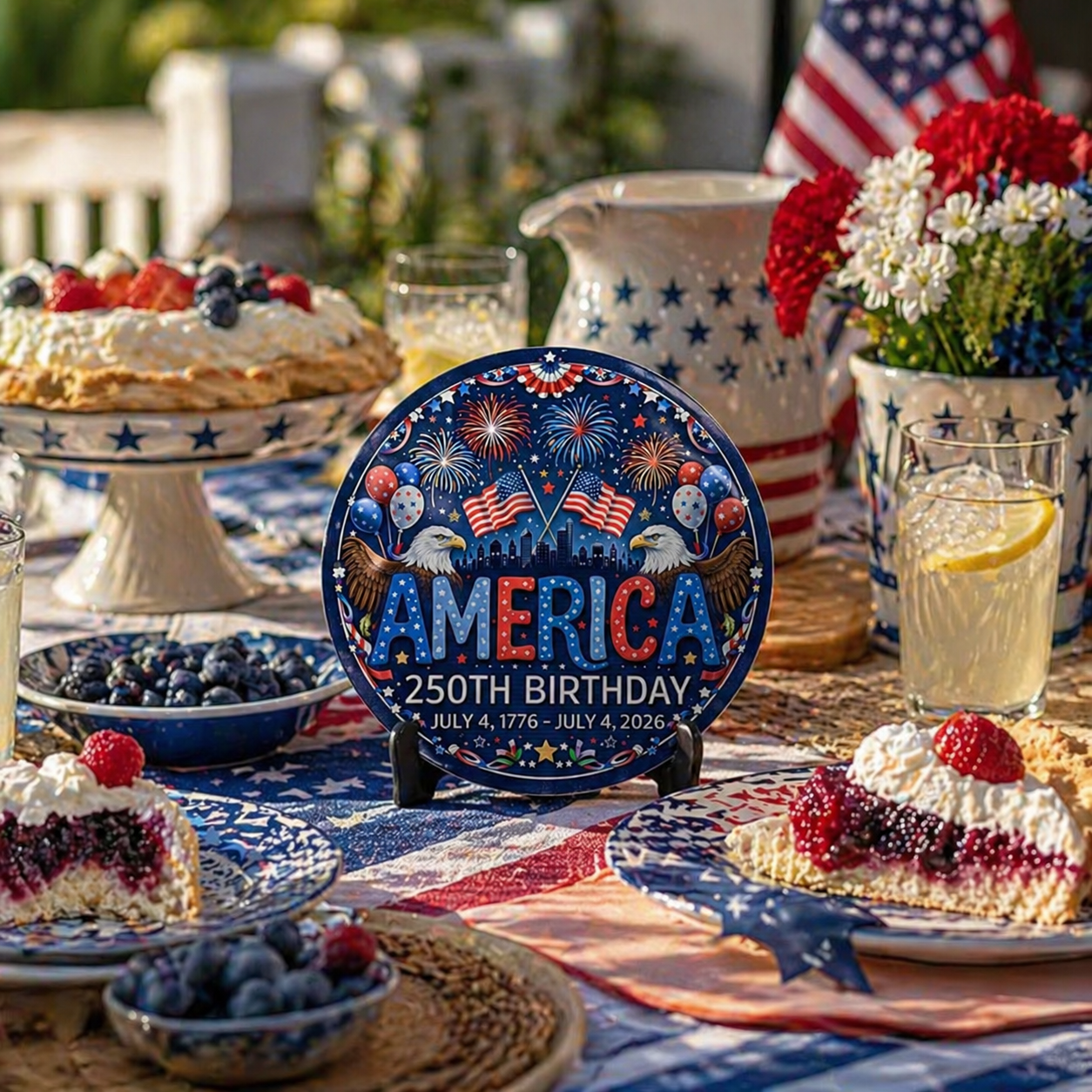 America 250th Birthday Tin Sign – Patriotic 2D Flat Hanging Decor