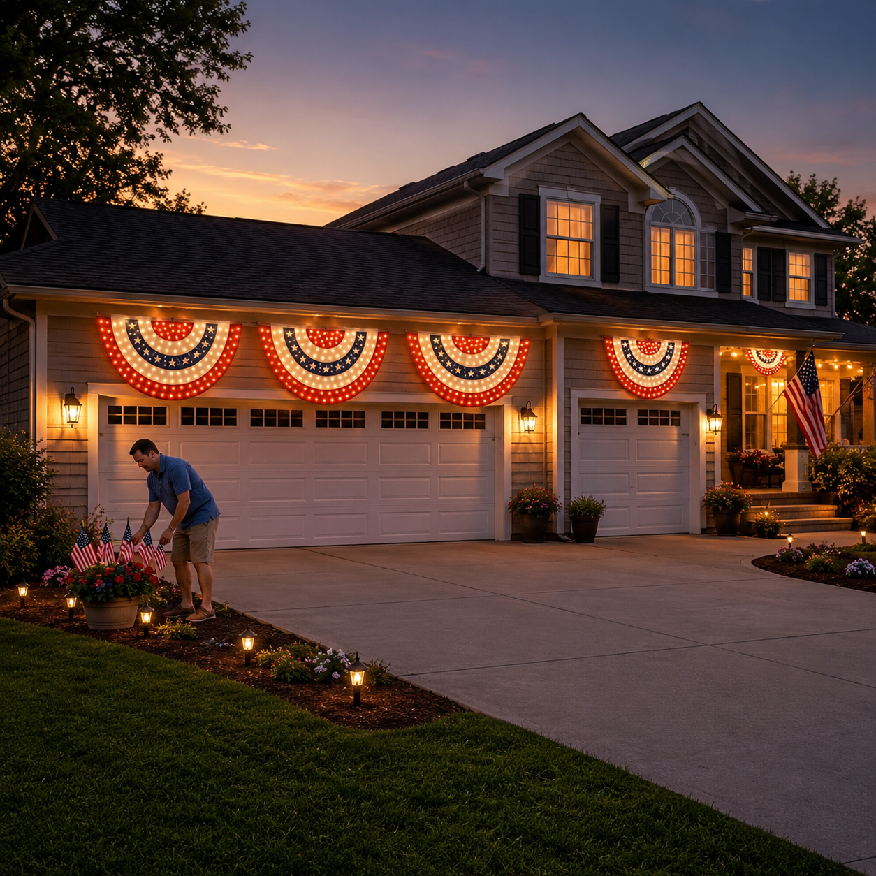 Lighted Patriotic Bunting Flag