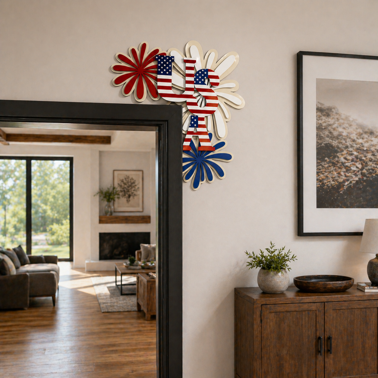Patriotic USA Door Corner Sign – Acrylic 4th of July Wall Decor