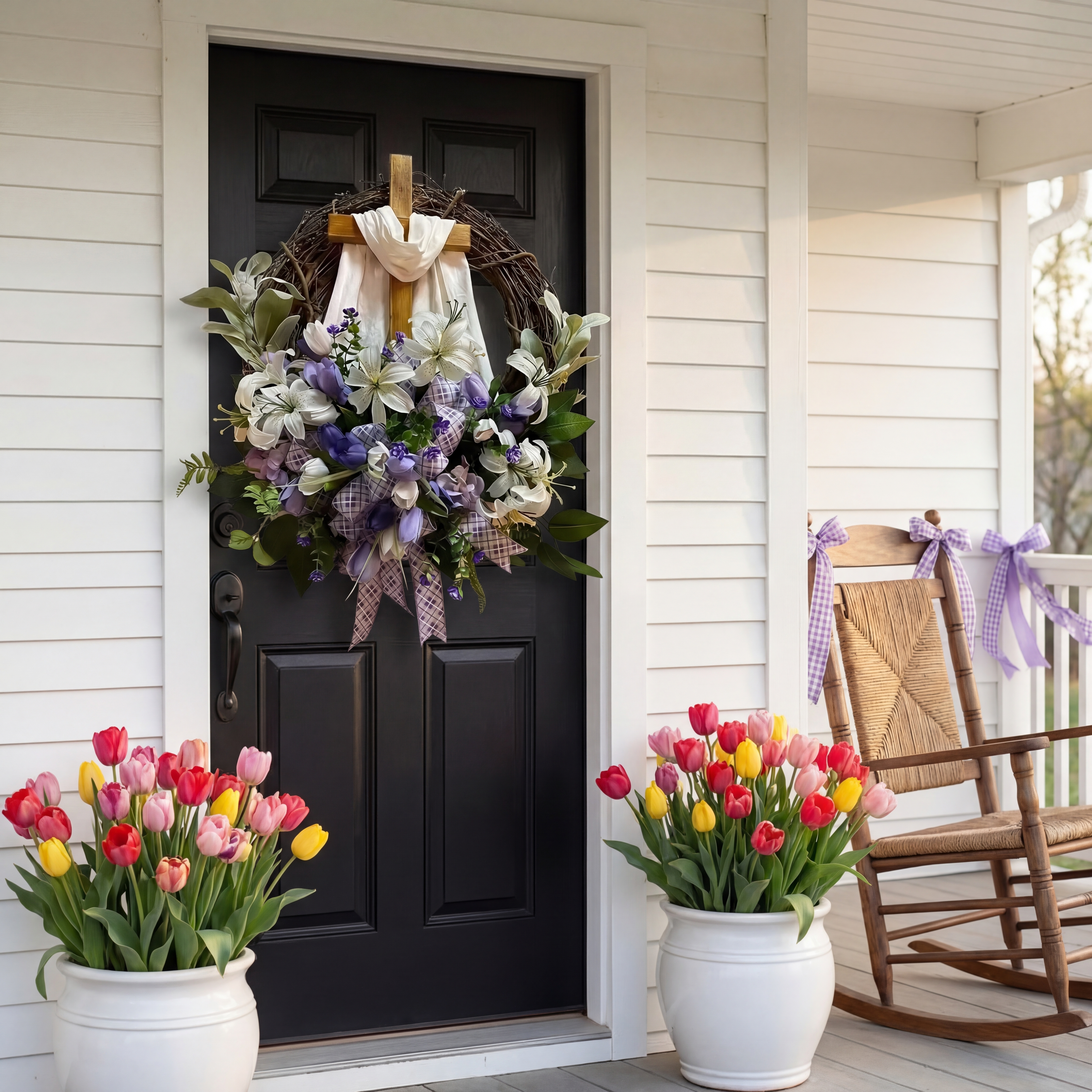 Easter Cross Floral Front Door Wreath