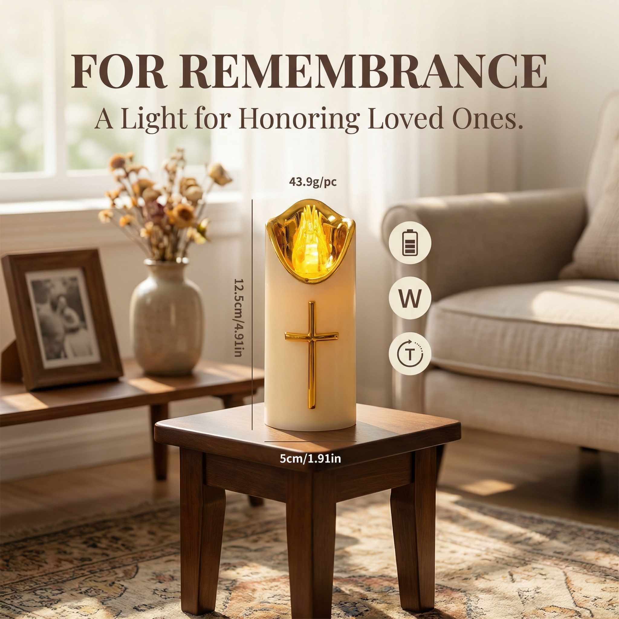 Flameless Pillar LED Candle with Gold Cross