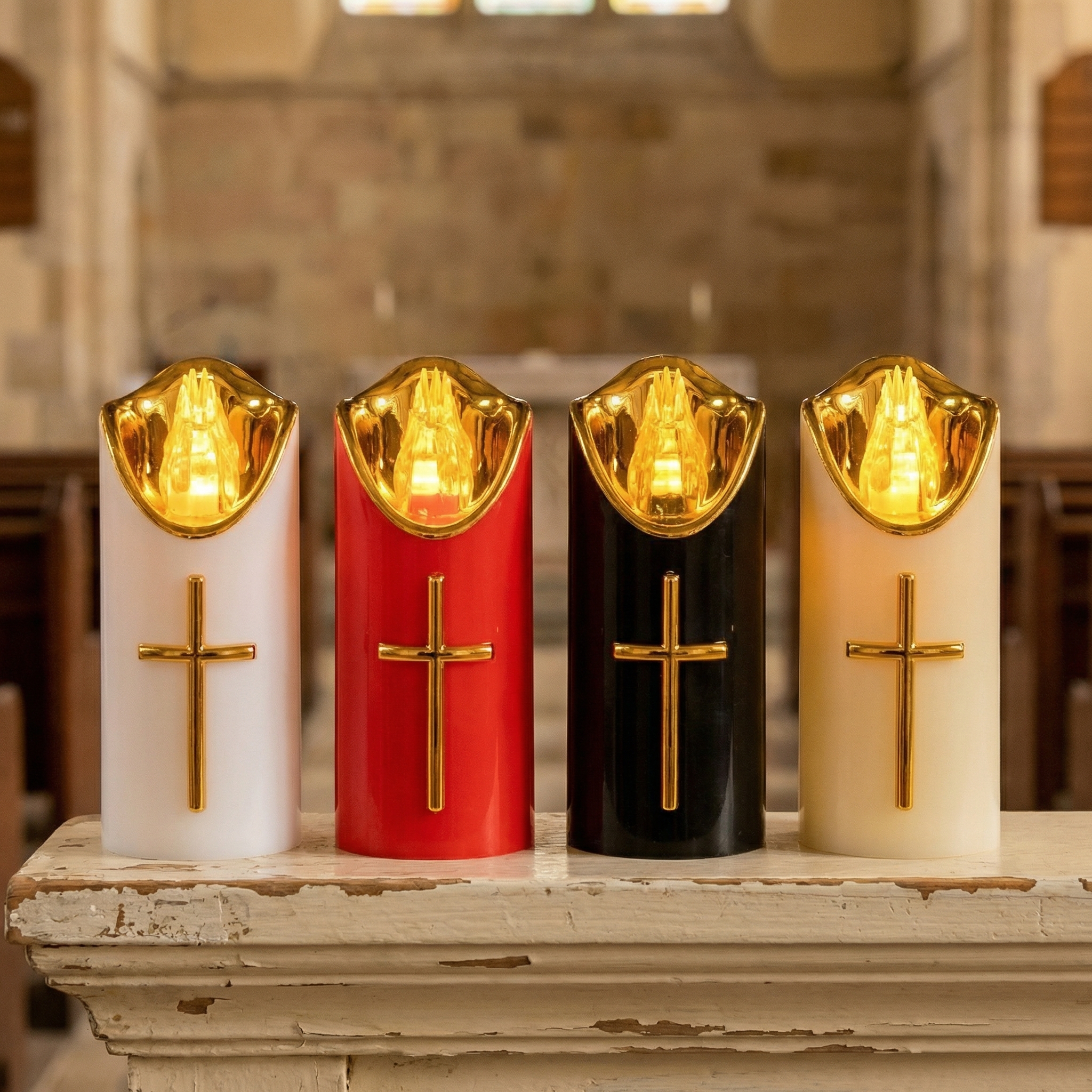 Flameless Pillar LED Candle with Gold Cross