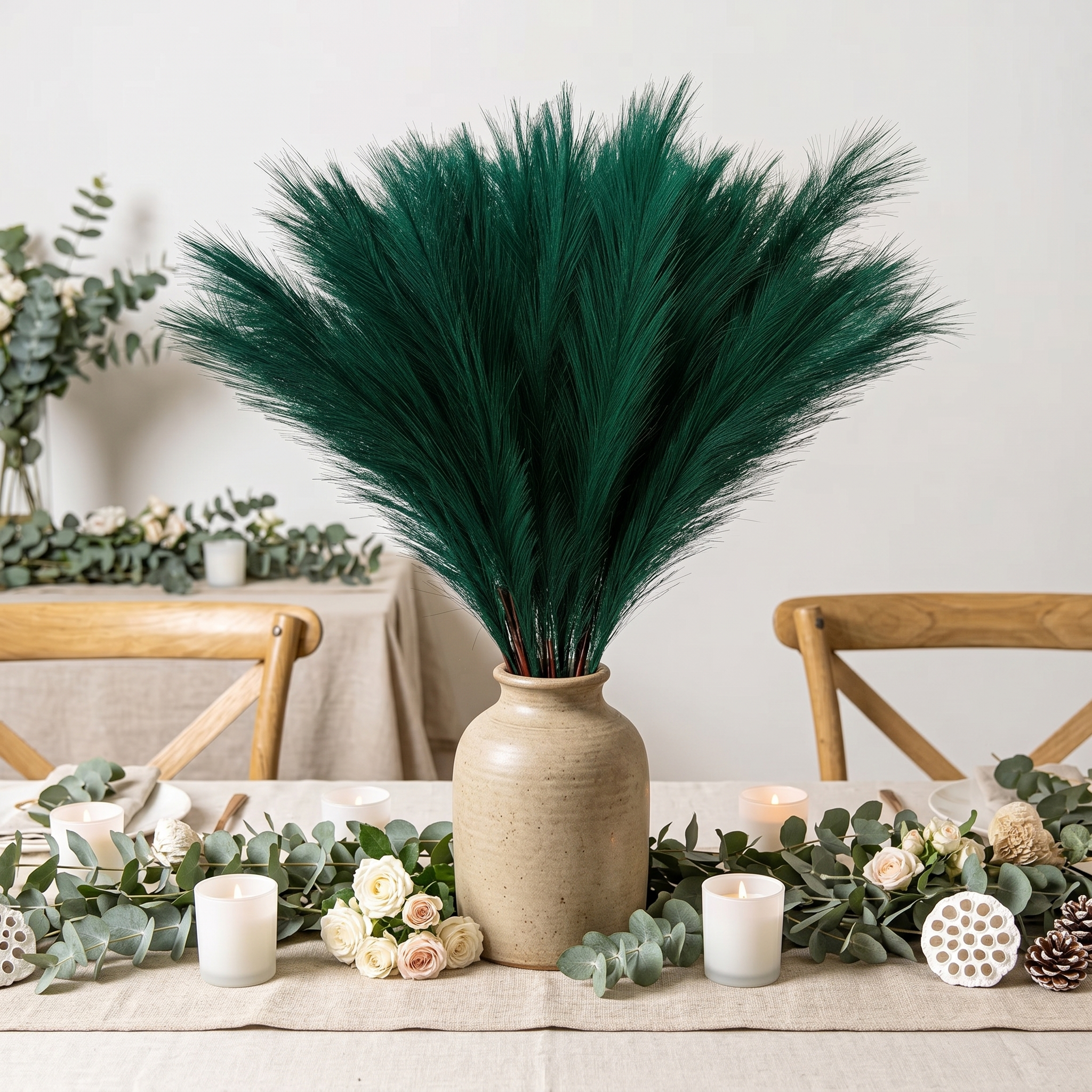 55cm Artificial Pampas Grass Stem – Faux Fluffy Reed Spray for Vase Decor