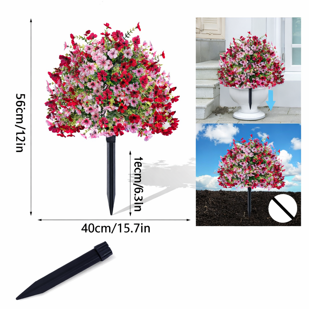 2Packs Outdoor Artificial Flower Ball Garden Stakes – Waterproof,Windproof,UV Resistant Outdoor Faux Floral Decor