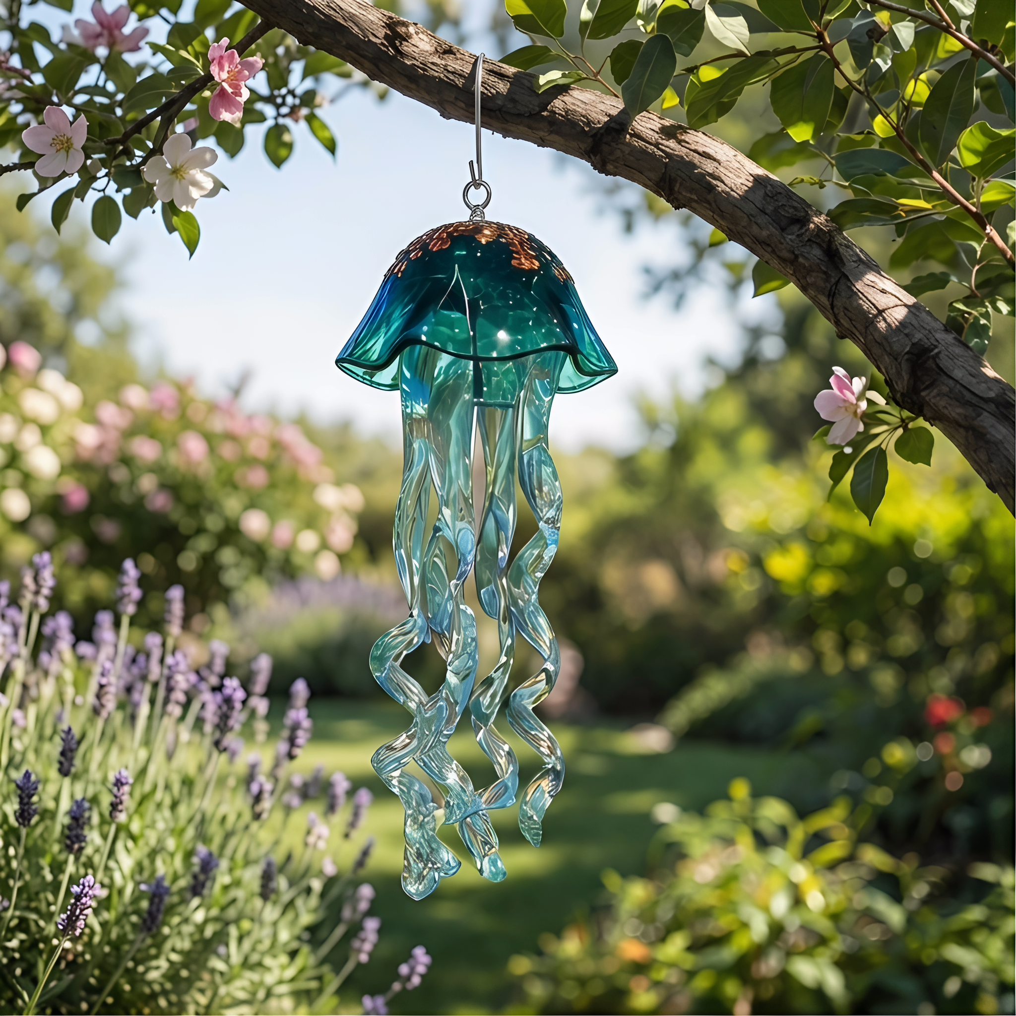 Glass Jellyfish Hanging Ornament – Ocean-Inspired Patio, Balcony & Garden Décor