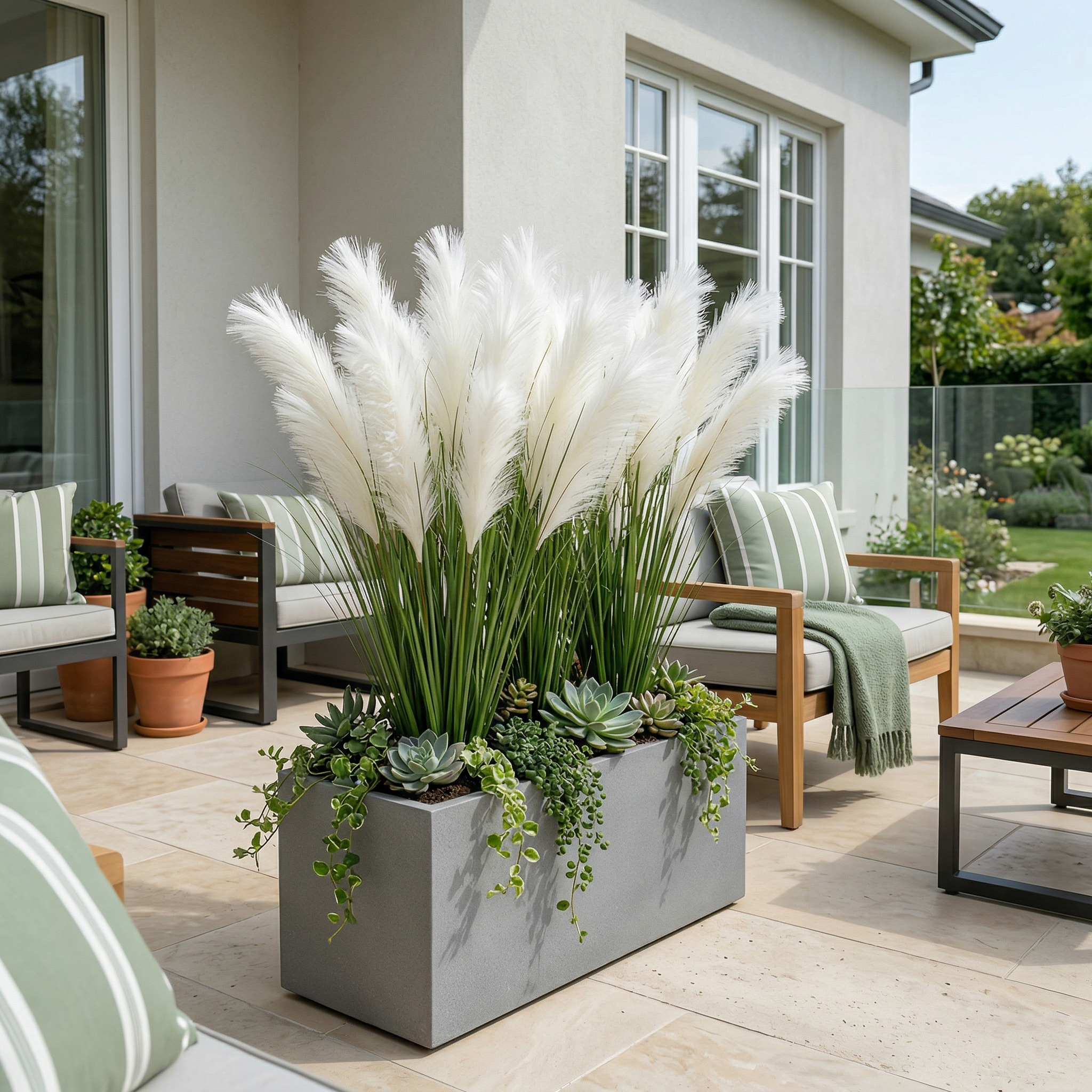 Pure White Cascading Faux Pampas Grass, 80cm Outdoor Artificial Reed Plant Décor