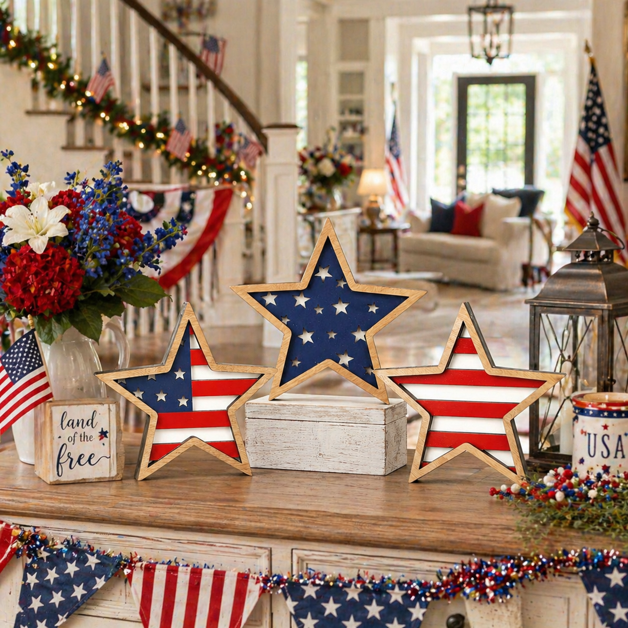 Patriotic Wooden Star Table Decor