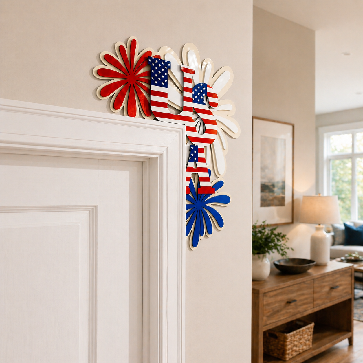 Patriotic USA Door Corner Sign – Acrylic 4th of July Wall Decor
