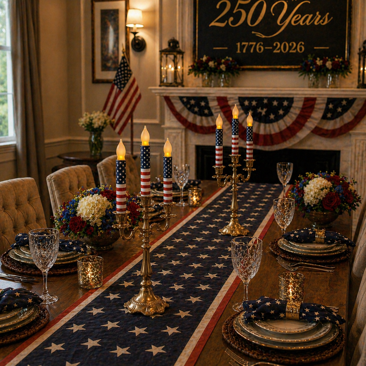 UV Printed LED Remote Flameless Patriotic Taper Candle