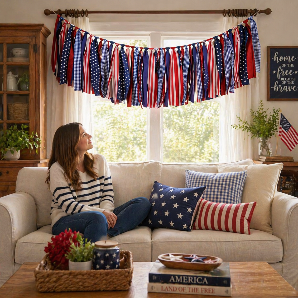 Patriotic Red White & Blue Fabric Bunting Banner