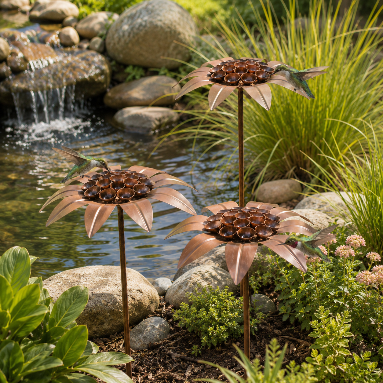Rustic Metal Flower Garden Stake & Pollinator Feeder
