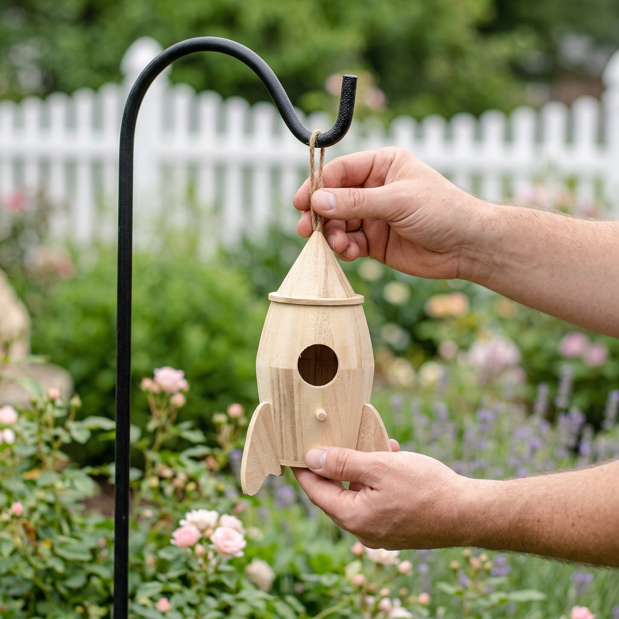 Rocket-Shaped Wooden Birdhouse for DIY Painting – Hanging Outdoor Garden Bird House Decor