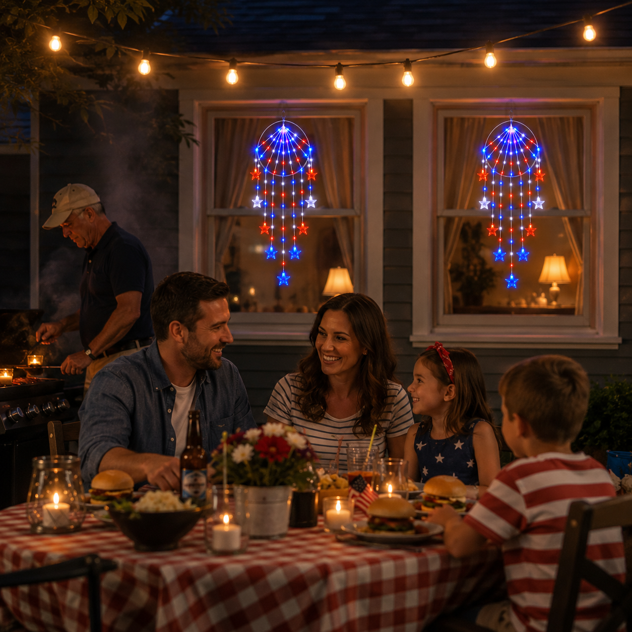 Patriotic Hanging Star Lights with Remote Control