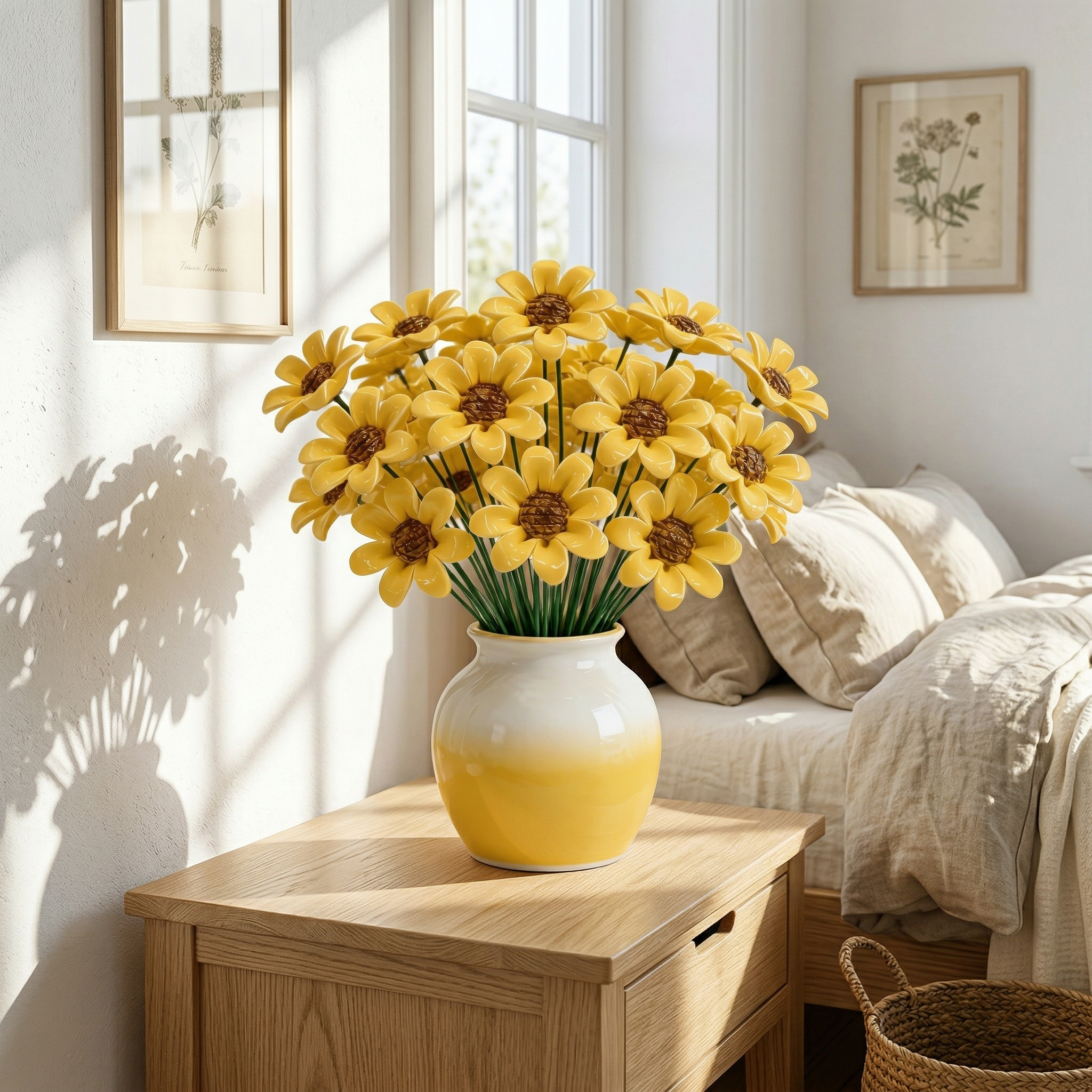 10pcs Ceramic Sunflower Bouquet Decor – Warm Yellow Tabletop Floral Accent for Bedroom, Living Room & Entryway