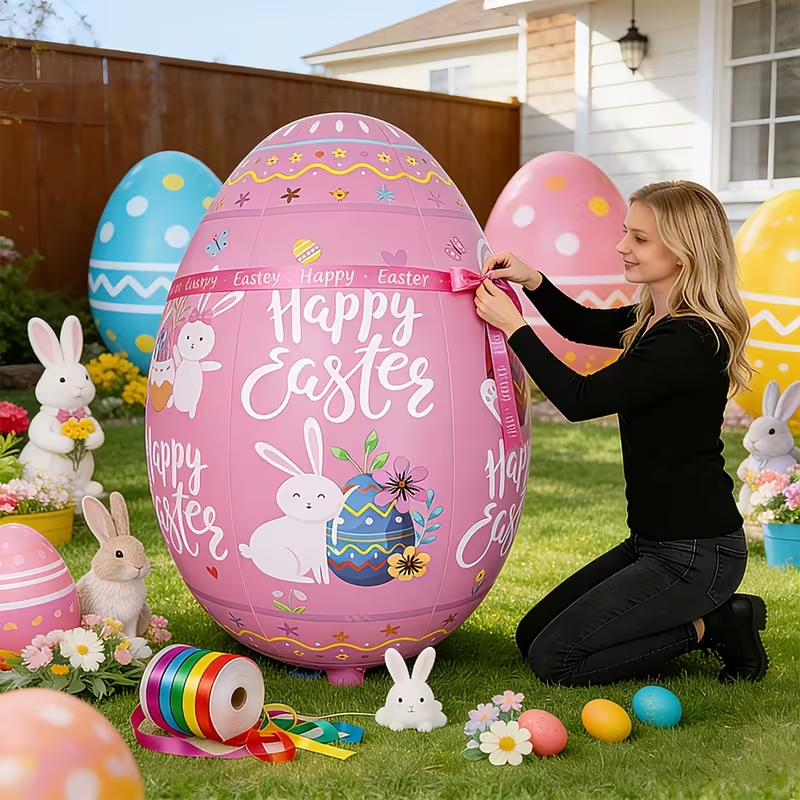 47.2" Giant Happy Easter Inflatable Egg Yard Decoration