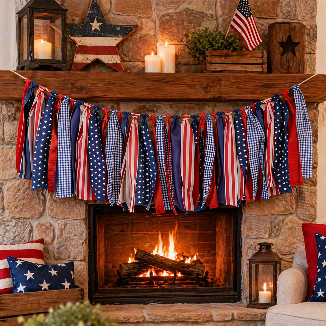 Patriotic Red White & Blue Fabric Bunting Banner