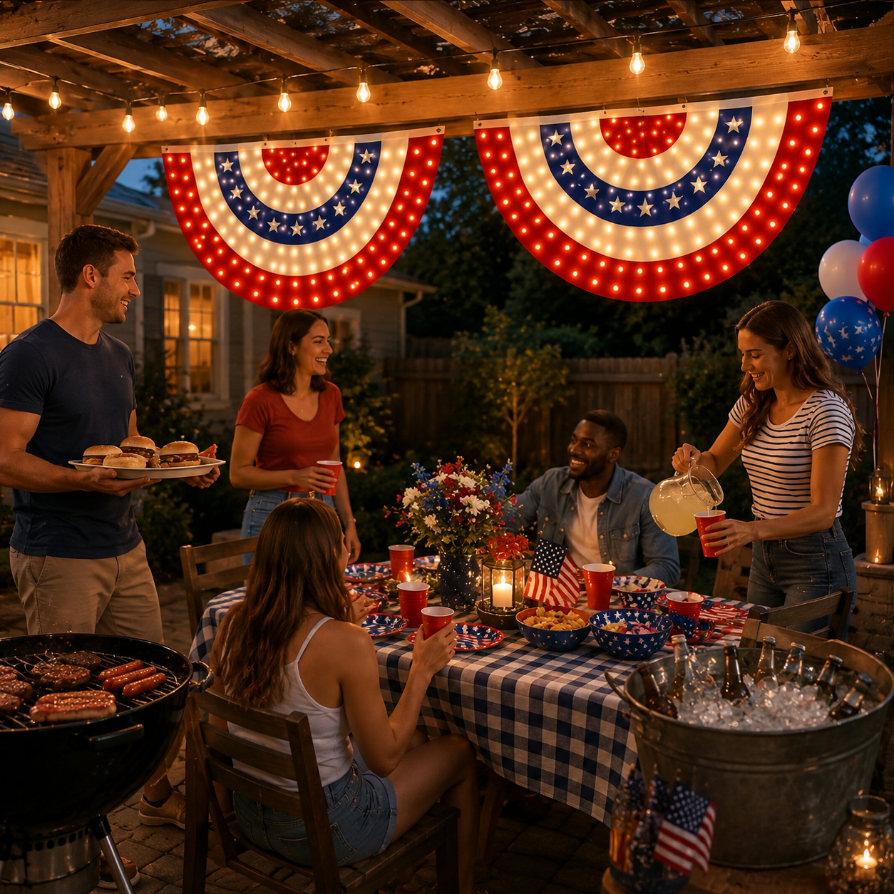 Lighted Patriotic Bunting Flag