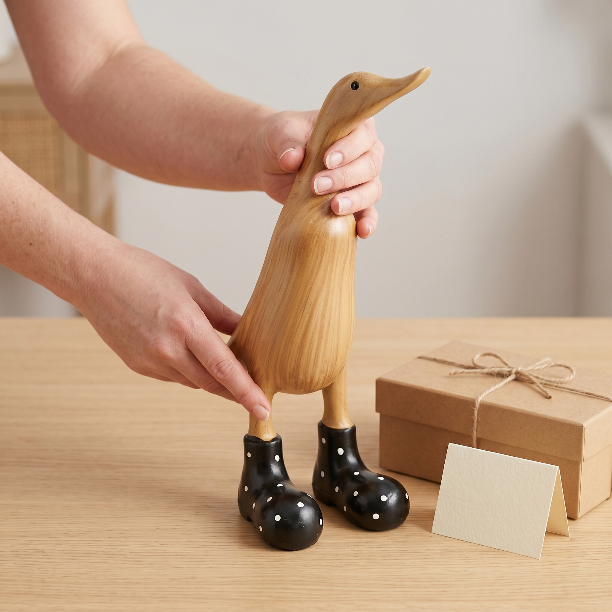 Whimsical Resin Duck Figurine with Polka Dot Rain Boots