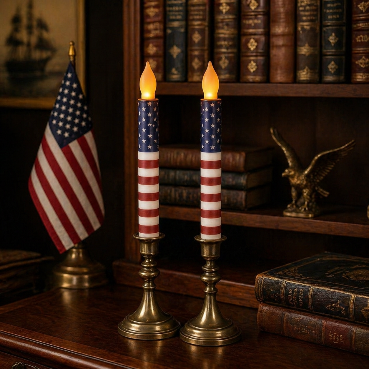 UV Printed LED Remote Flameless Patriotic Taper Candle