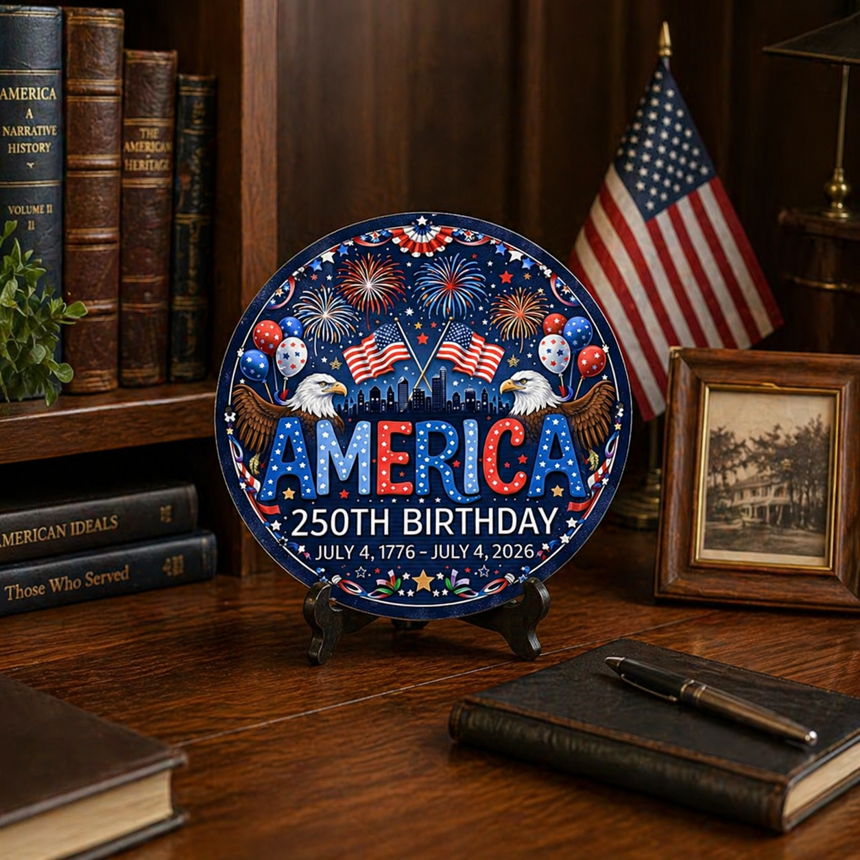 America 250th Birthday Tin Sign – Patriotic 2D Flat Hanging Decor