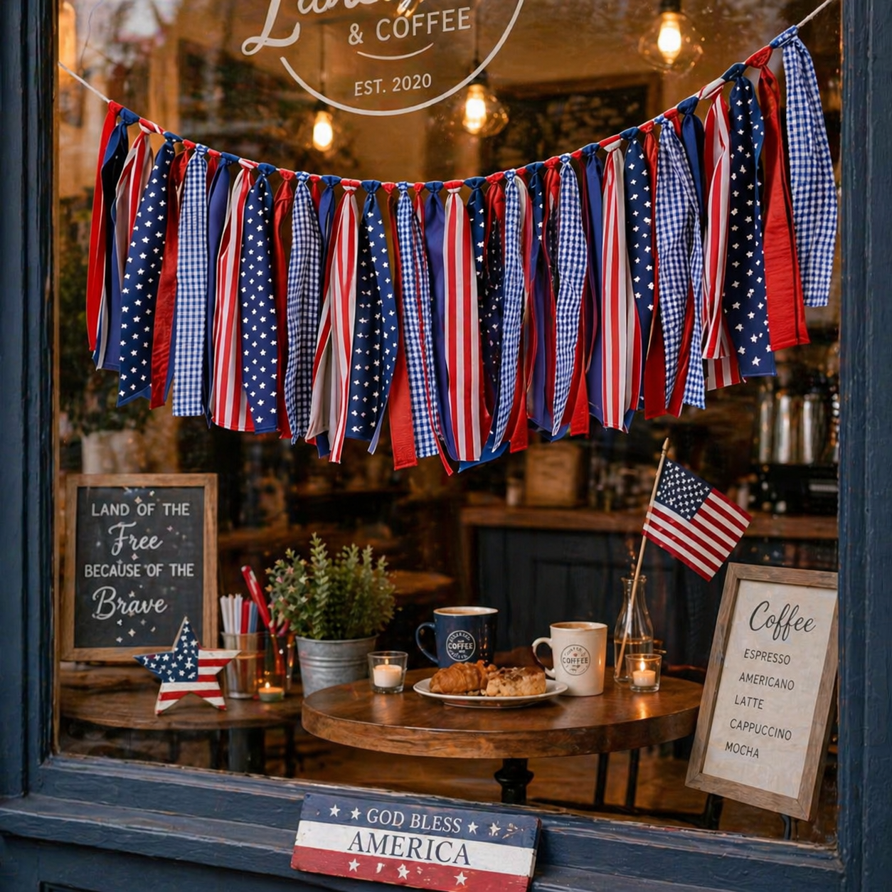 Patriotic Red White & Blue Fabric Bunting Banner