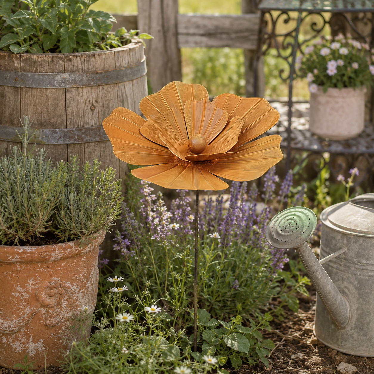Rustic Metal Flower Garden Stake