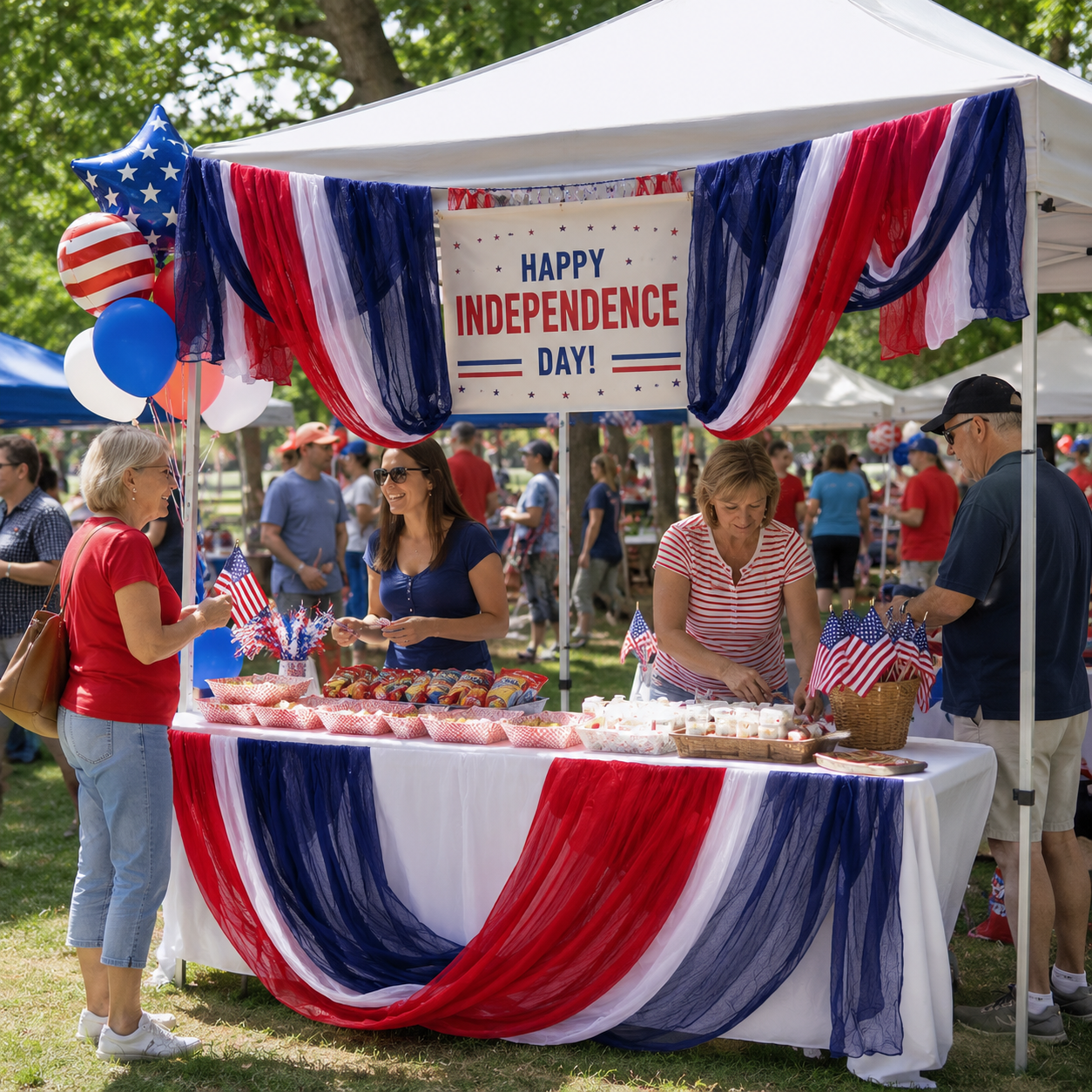 Patriotic Red, White & Blue Gauze Table Runner & Draping Fabric for July 4th Decor