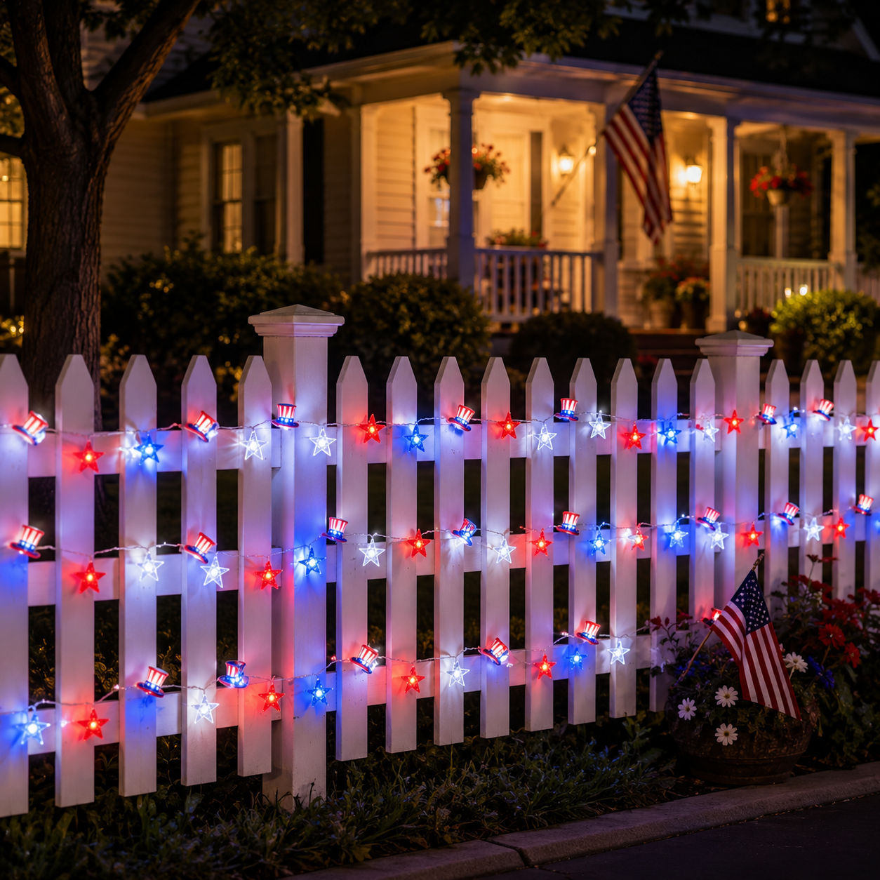 Patriotic Red White & Blue LED String Lights for Independence Day Decor