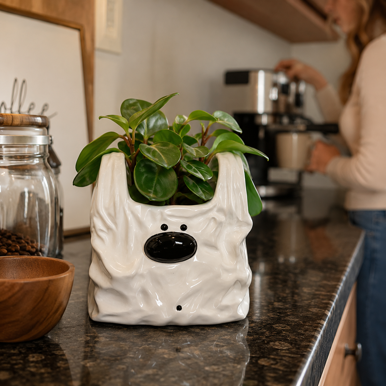 Cute Ceramic Dog Planter for Succulents & Small Plants