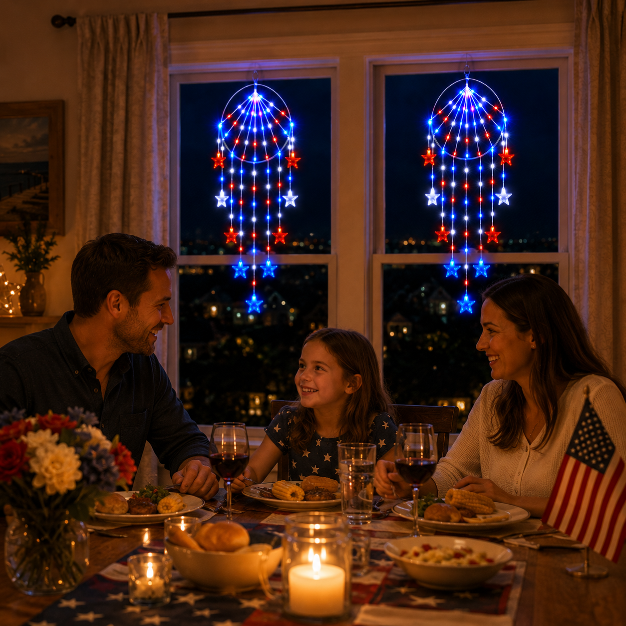 Patriotic Hanging Star Lights with Remote Control