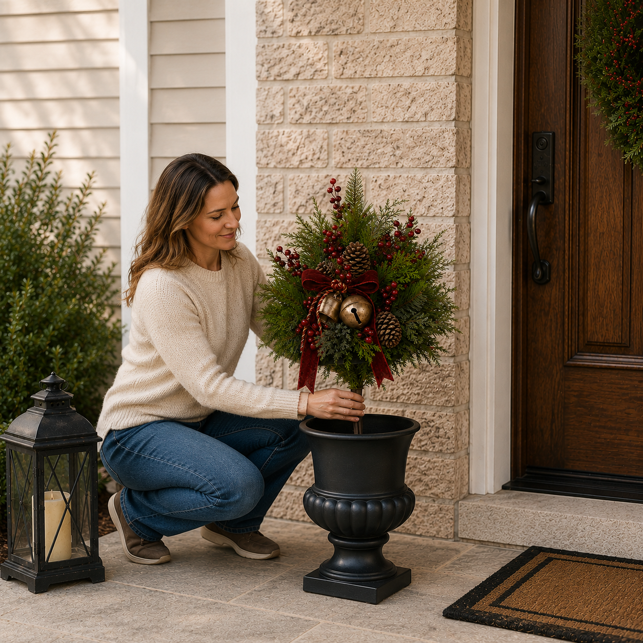 Lighted Christmas Porch Pot Filler