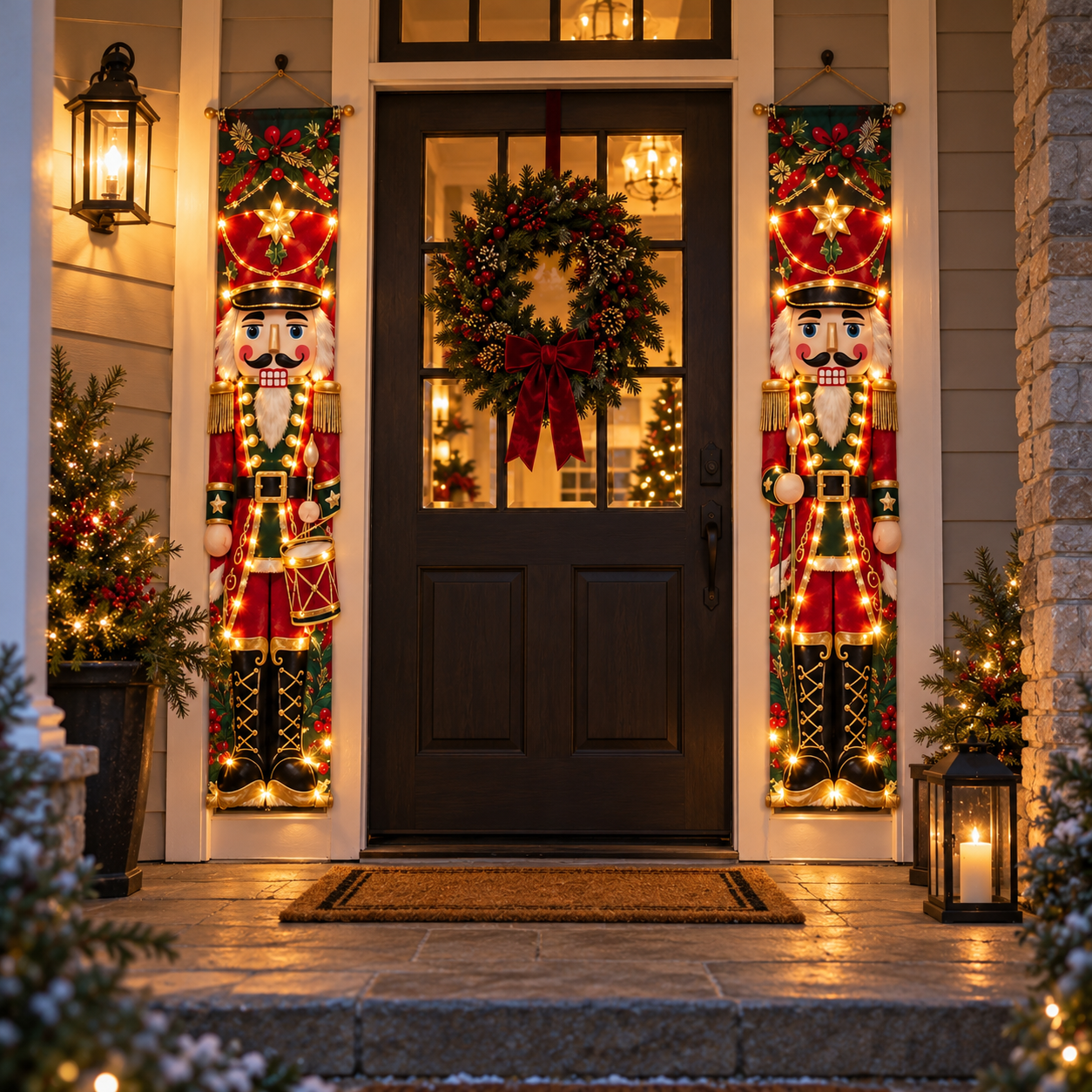 Lighted Nutcracker porch banner details
